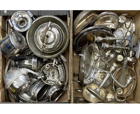 EPNS WARE: A GOOD MIXED QUANTITY, to include a three-piece EPBM tea service, plated spirit kettle on stand, entree dishes, fr
