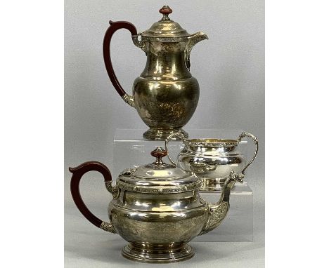 THREE-PIECE SILVER TEA SERVICE, Birmingham 1935, Jubilee marks Adie Brothers Ltd, comprising teapot, 16.5cms max. H, 26cms W,