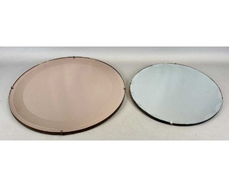 ART DECO CIRCULAR GOLD COLOURED FRAMELESS WALL MIRROR, 50.5cms diam., and another circular frameless wall mirror with bevelle