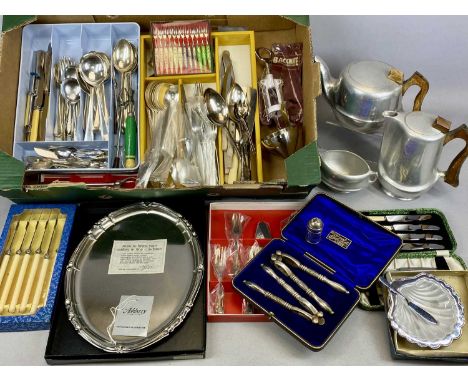 BOXED &amp; UNBOXED CUTLERY, A QUANTITY, including cased pair of plated nutcrackers, Picquot ware three-piece tea service ETC
