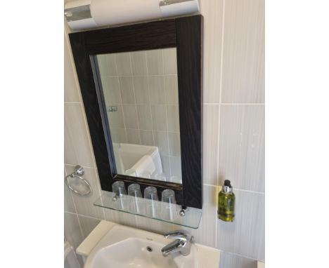 { Option of lots:  472, 473, 474, 475, 476, 477, 478, 479 } Dark Wooden Framed Bathroom Mirror With Glass Wall Mounted Unders