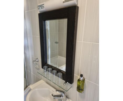 { Option of lots:  470 } Dark Wooden Framed Bathroom Mirror With Glass Wall Mounted Undershelf W 500mm L 700mm (6)