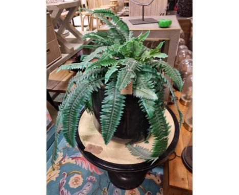 Black Ceramic Planter with artificial Fern Diameter 400mm H 370mm (SR108)