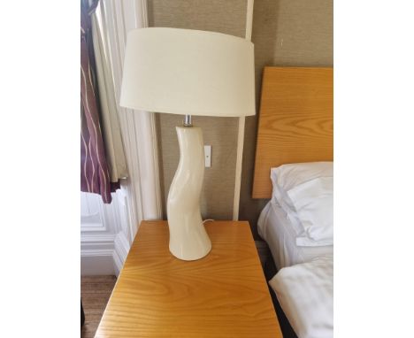 A Pair Of Cream Ceramic Bedside Lambs With Cream Shade H 650mm (4)