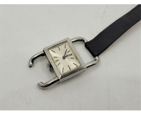A Jaeger le Coultre stainless steel ladies' wristwatch, manual movement, cal.K840, having signed rectangular silvered dial wi