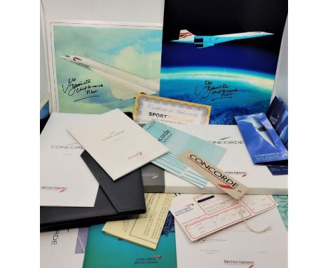 CONCORDE INTEREST: A Concorde A4 charcoal grey plastic travel folder containing "Flights of Fantasy Goodwood Concorde" Supers