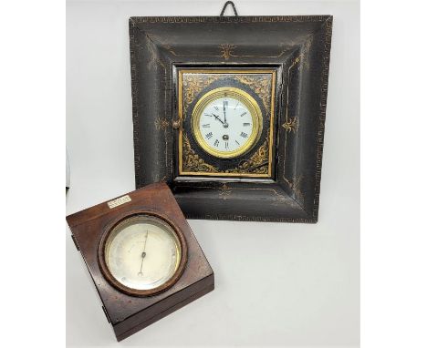 A Victorian C.W.Dixey (London) aneroid barometer, the circular brass barometer with numbered silvered dial, in fitted mahogan