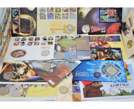 A collection of entertainment industry coin and medallic first day covers, to include; "The Gruffalo" UK stamp and 50p cover,