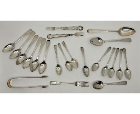 A collection of George III silver old English pattern teaspoons, to include: a set of six George III provincial silver teaspo