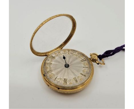 A William IV 18ct. gold pocket watch, key wind, having engine turned silvered dial with applied Roman numerals, 42mm wide 18c
