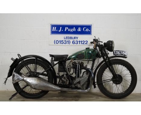 BSA B30 motorcycle. 1930. 249cc.Frame No. 249Engine No. Y2750. Does not match V5.Engine turns over with compression. Reg. TSL