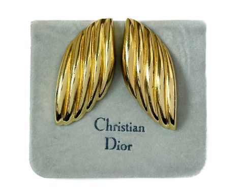 Christian Dior gold plated clip on Earrings. Length 4cm, width 2cm.