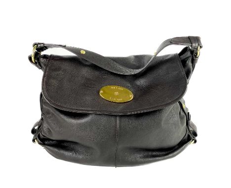 A Mulberry brown leather handbag. With gold tone hardware and popper button shoulder strap, serial no. 565321, width 35cm; wi