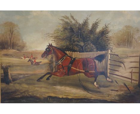 Victorian oil on canvas hunting scene dated 1882 indistinct signature 49 cm x 65 cm size including frame  