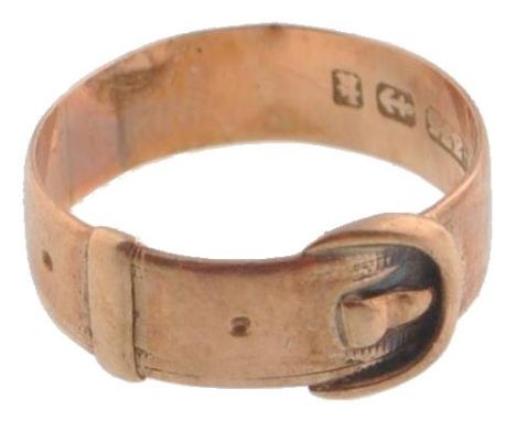 A Victorian 19th century Birmingham hallmarked 9ct / 375 buckle ring.&nbsp; Date letter gothic K for 1884, makers PJB. Total 