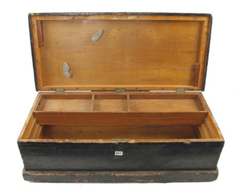 A pine tool chest 35" x 16" x 12" with two lift out trays G+ 