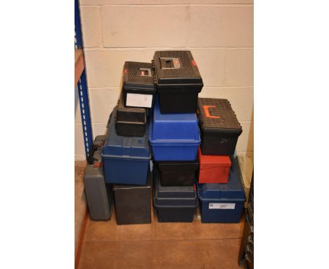 12 plastic and metal tool boxes