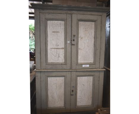 A double door pine tool cupboard 87" x 56" x 24"