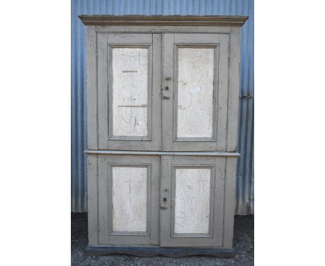 A double door pine tool cupboard 87" x 56" x 24" (ex school workshop)