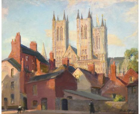 Douglas Stannus Gray (1890-1959)View of Lincoln looking towards the Cathedral Signed, oil on canvas, 51cm by 61cmIn an overal