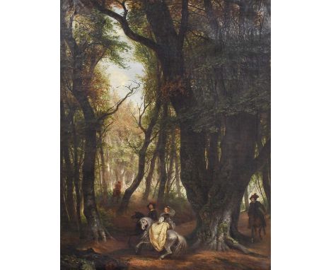 Circle of Robert Alexander Hillingford (1828-1904)A hunting party in the woodsIndistinctly signed, oil on canvas, 83.5cm by 6