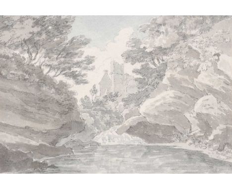 William Henry Pyne (1769-1843) Coach and horses at rest outside a village church, with other figures in conversation nearby S