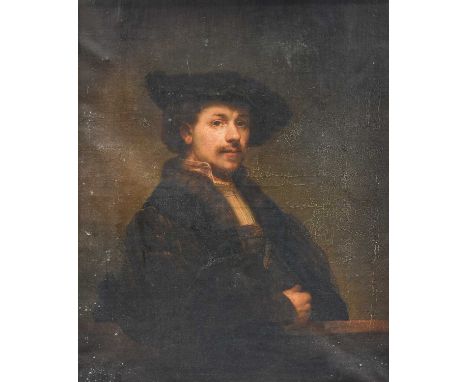 After Rembrandt Harmenszoon van Rijn (1606-1669) DutchSelf-portrait at the age of 34Inscribed to old label verso, oil on canv