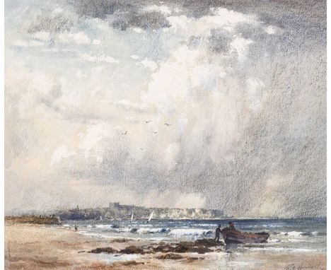 Robert Leslie Howey (1980-1981)Storm approaching across the bay of Hartlepool Signed and dated (1974), mixed media, 36cm by 4