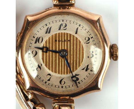 Rolex  a Ladies hexagonal cased   gold wristwatch the signed dial with silvered chapter ring, set with Arabic numeral hour ma