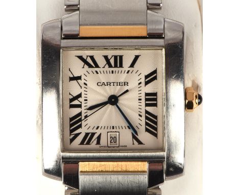 Cartier a reference 2302 Gentleman's Tank Francaise wristwatch , the signed guilloche wave dial with Roman numeral hour marke