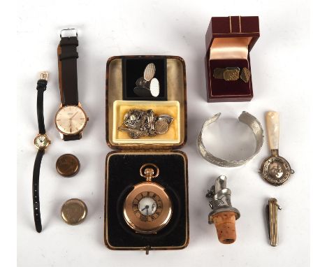 Mixed group of jewellery and watches, including a base metal Record pocket watch with an inscription to the inner case back, 