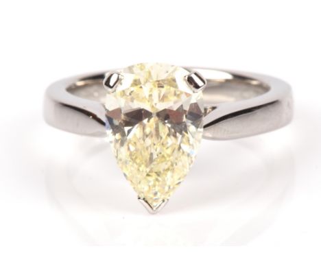 A single stone diamond ring, with an AnchorCert certificate stating natural pear cut diamond weighing 1.90 carats, light yell