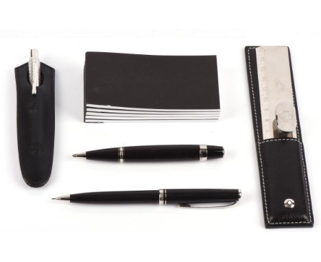 Mont Blanc a black precious resin propelling pencil the cap  numbered XN2348795, a vintage small ball point pen numbered CY10