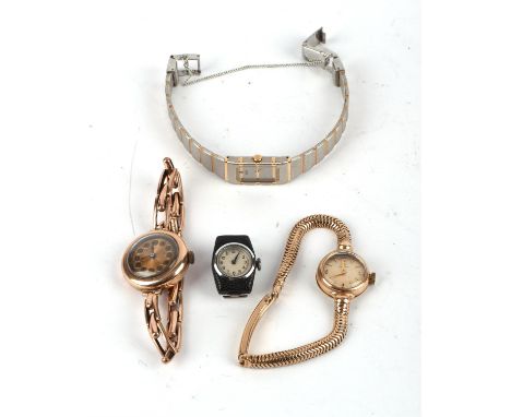 Omega  a Ladies gold wristwatch  the signed dial with baton hour markers and Arabic numerals to3,6,9 and 12, fitted with a ca