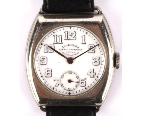 Longines  a  gentleman's steel cased wristwatch,the signed white enamel dial with Arabic numeral hour markers within minute t