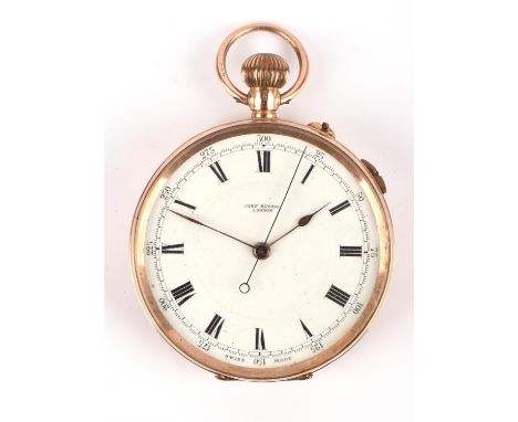 A Gold open face pocket watch, the white enamel dial signed John Russell London with Black Roman numeral hour markers within 