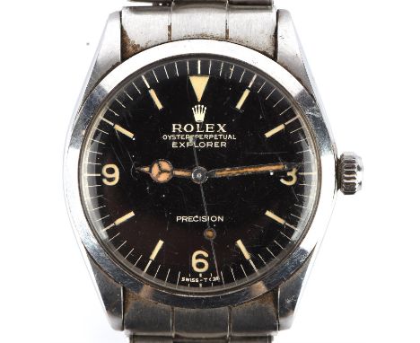 Rolex A reference 1002 Stainless steel Gentleman's Explorer wristwatch the signed dial with baton hour markers and numbered a