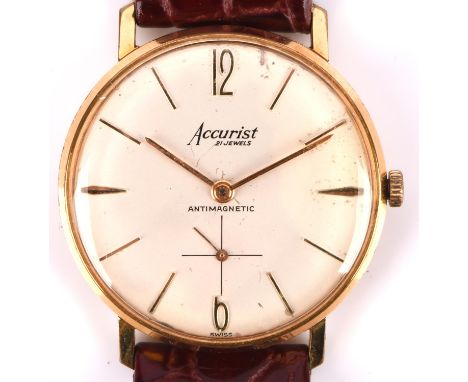 Accurist a Gentleman's gold plated wristwatch, the signed dial marked antimagnetic 21 jewels with baton hour markers, gilt ha