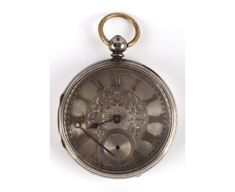 Victorian open faced silver dial pocket watch in a sterling silver case, hallmarked London 1882, key wound, hinged front and 