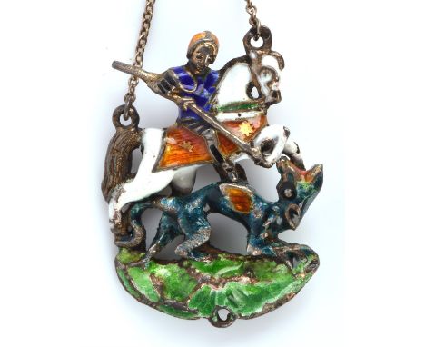 19th century Austro Hungarian silver and enamel St George & The Dragon pendantCondition Report:  Gross weight 10.3gsome areas