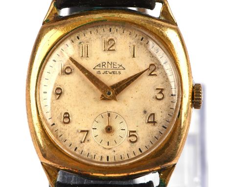 Amex A gentleman's Gold plated Wristwatch, the signed dial with Arabic numeral hour markers within a minute track, subsidiary
