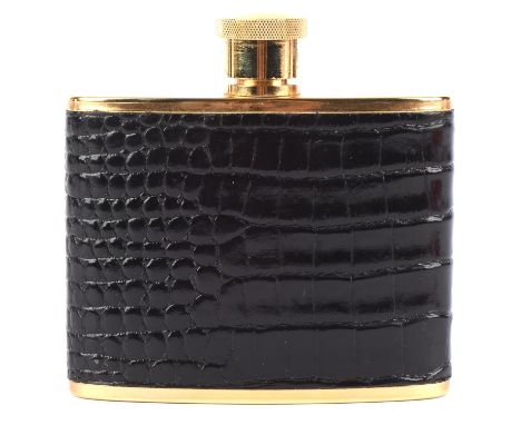 Gold plated base metal 4oz hip flask, stamped "Made in England".