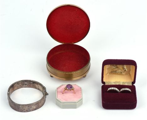 Selection of jewellery including two cubic zirconia half eternity rings, both size N, in 9 ct gold, am amethyst and paste rin