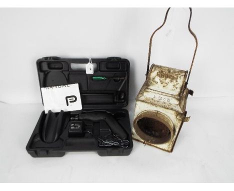 Railwayana - A lamp marked BR(M) D5205, also included in the lot is a cased rotary tool. [2]