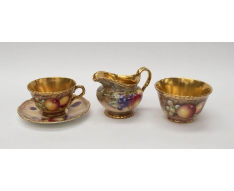 A group of Royal Worcester tea ware to include: large cup and saucer, milk jug, sugar bowl and large plate, gilt heightened, 