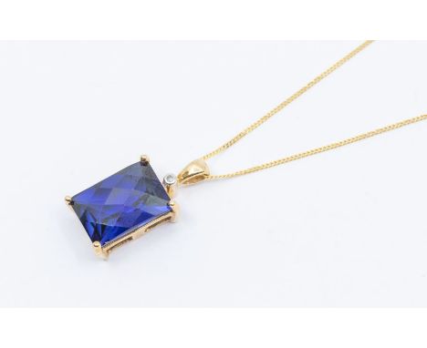 A 9k gold, synthetic sapphire and diamond pendant necklace, gross weight approx 4.2gms