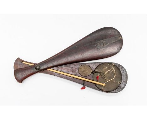 A 19th Century Chinese OPIUM set of scales, complete with weight and presented in hardwood swivel case