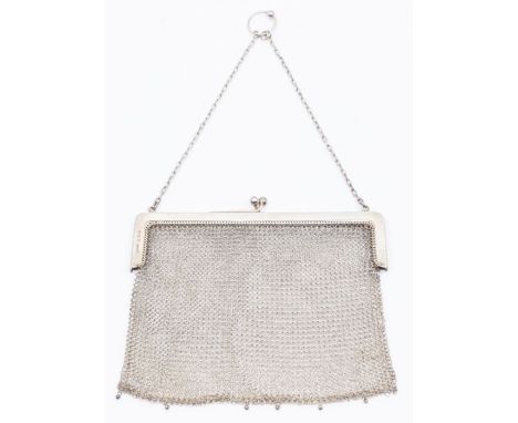 An early 20th Century silver and chain mail purse on suspension chain, the body hallmarked by S Blankensee &amp; Co.., Birmin