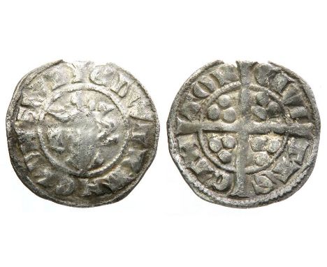 Edward I penny. Circa, 1279-1307 AD. Silver, 1.3 g, 19mm. Crowned facing bust, +EDWAR ANGL DNS HYB. R. Cross with pellets in 