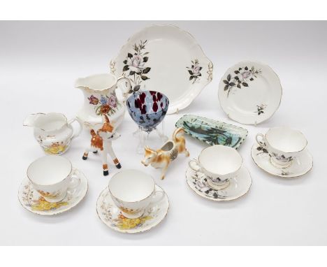 A collection of china tea wares, figures, jugs, including Royal Albert Queens Messenger tea service&nbsp;